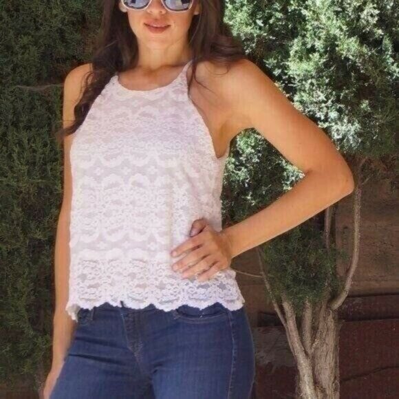 Tops - Ivory All Over Lace Romantic Top Small